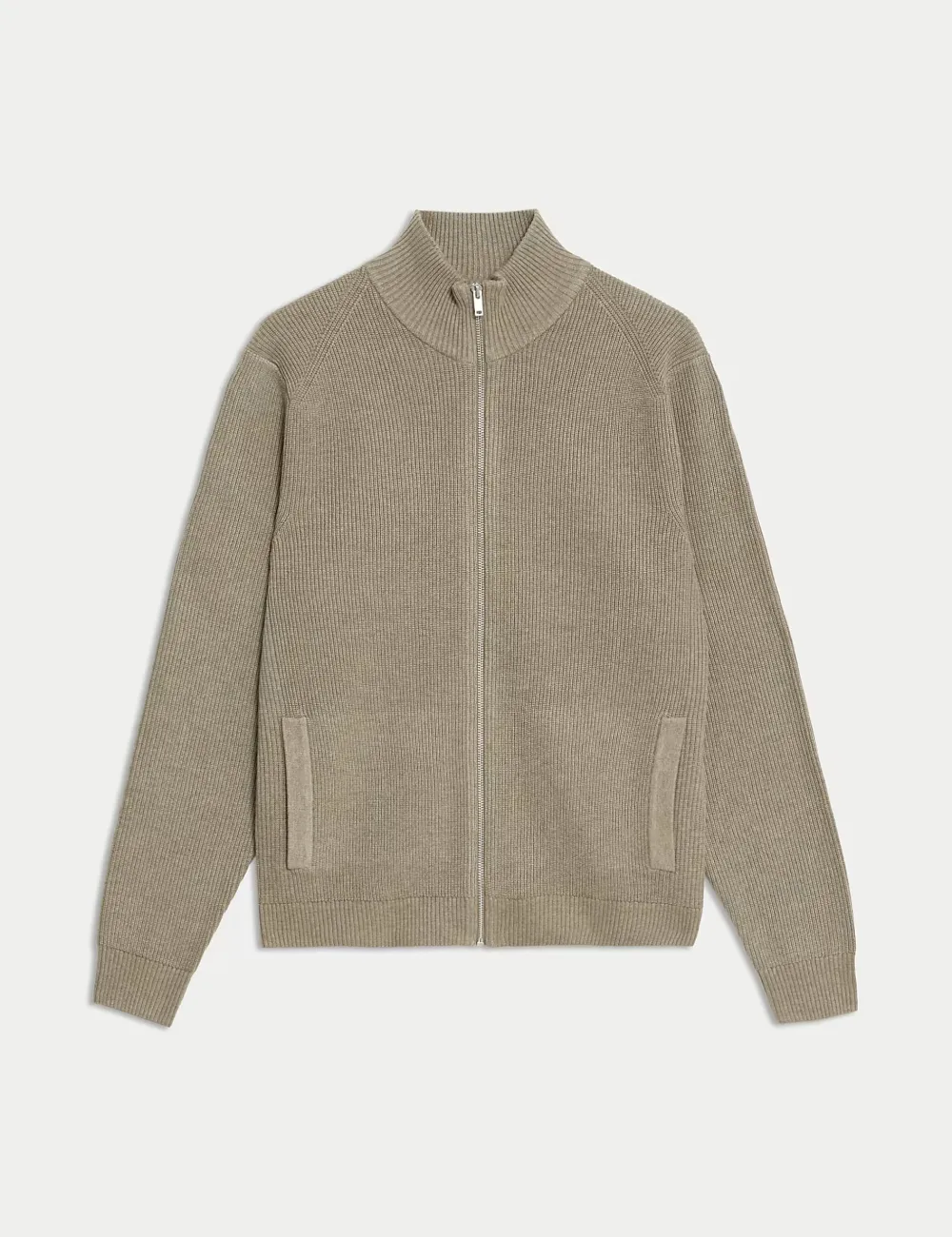 Cotton Blend Funnel Neck Zip Up Jumper