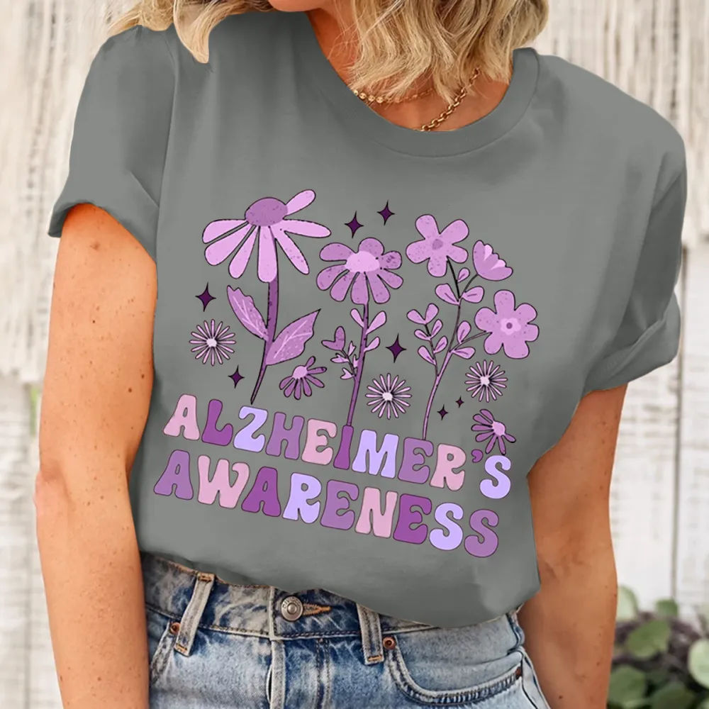 Women'S T-Shirt Alzheimer'S Awareness V-Neck Short-Sleeved T-Shirt
