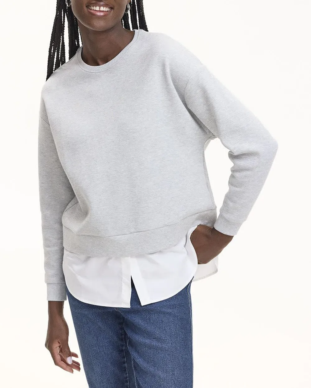 Long-Sleeve Crew-Neck Sweatshirt with Fooler Insert