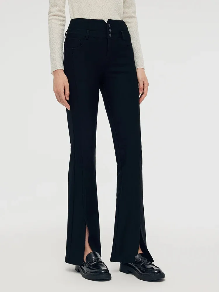 Knitted Slit Flared Women Pants