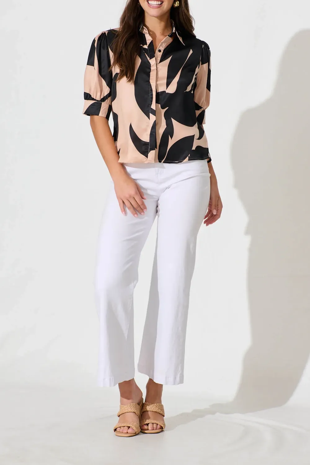 Brown Patterned Short Sleeve Shirt