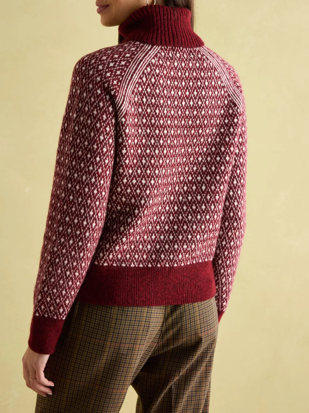 Ingrid Cream/Red Patterned Jumper with Detachable Roll Neck