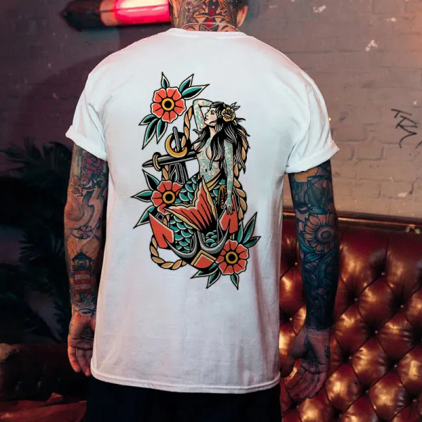 Anchor And Mermaid Printed Men's T-shirt