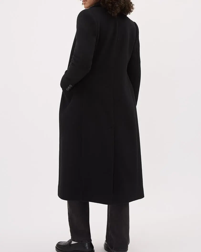 Solid Long Double-Breasted Wool Coat