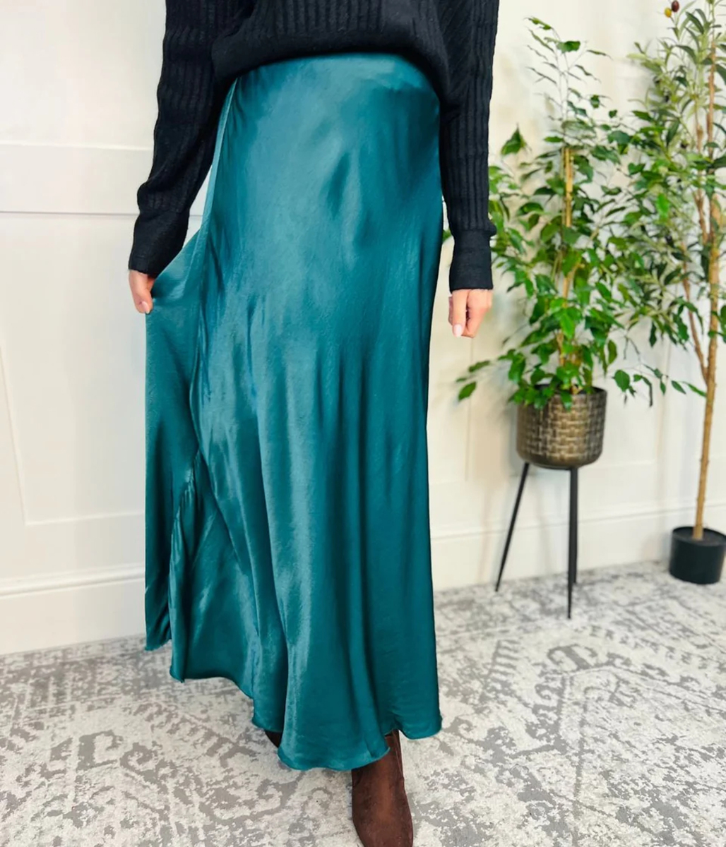 Green Satin Slip Skirt