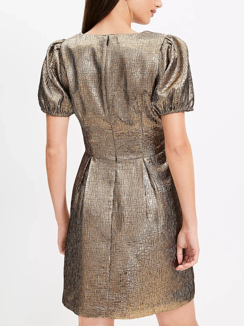 Metallic Jacquard V-Neck Mini Flare Dress