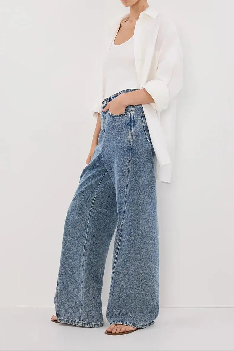 CARSON MID BLUE WIDE LEG JEAN