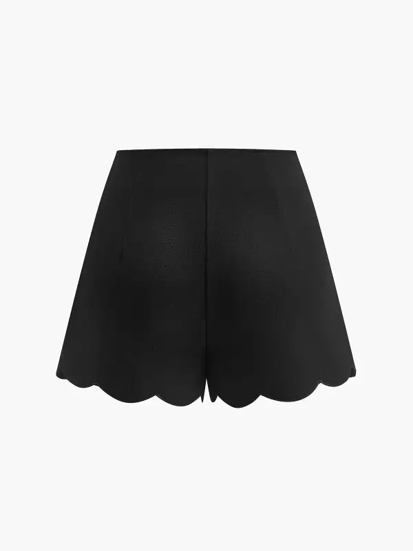 Scalloped Hem Skort With Metal Button