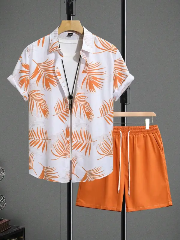 2pcs Men's Floral Print Shirt And  Pocket Shorts Set Men Summer Outfits
