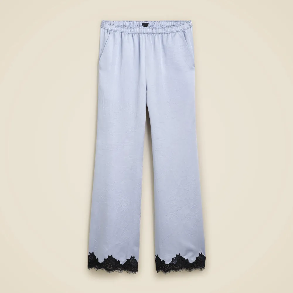 Stratus lace-trim pant in textured satin