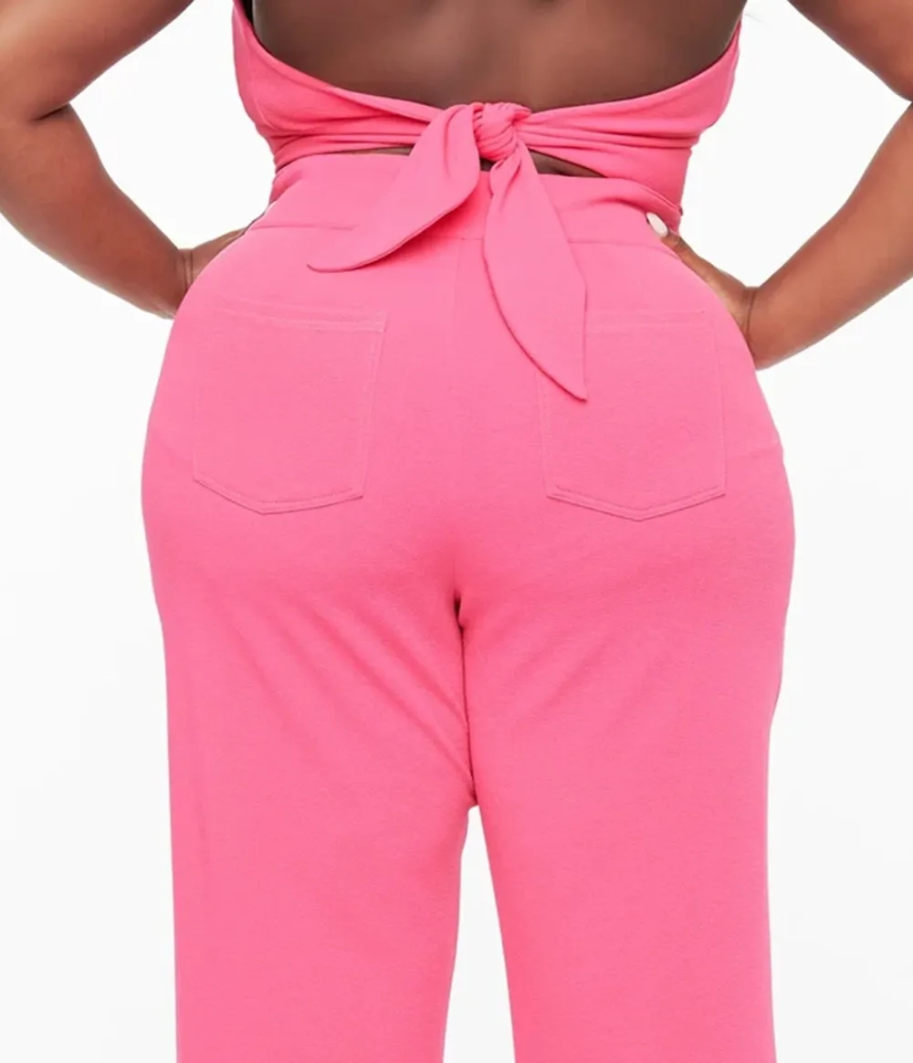 Smak Parlour Plus Size 1960s Hot Pink High Waist Flare Pants