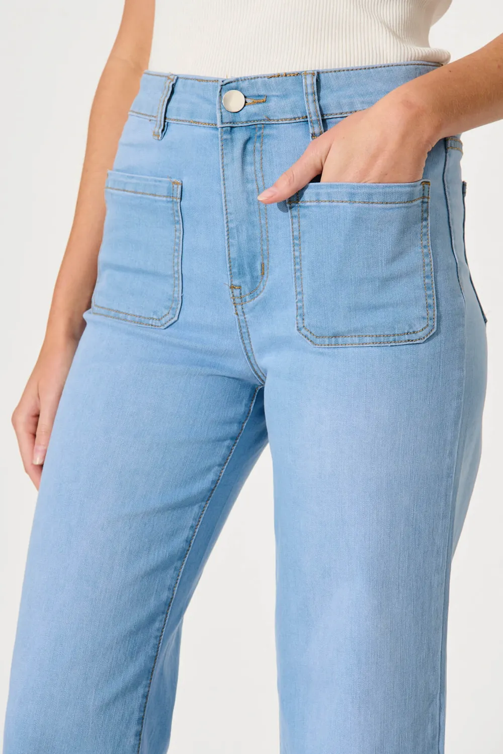 Light Blue High Waisted Flared Denim Jeans
