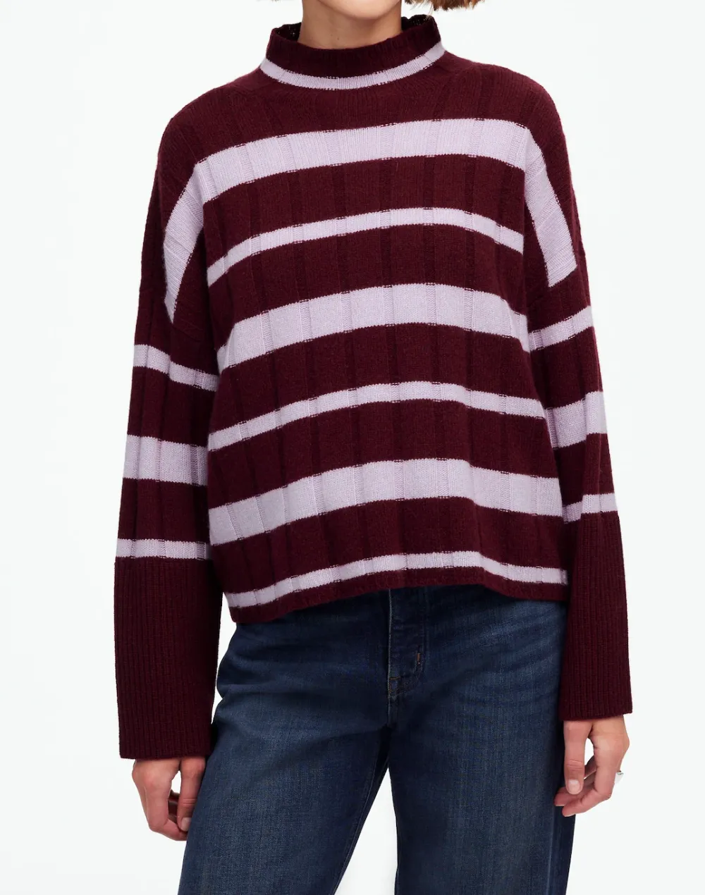 Ribbed Cashmere-Wool Blend Pullover Sweater