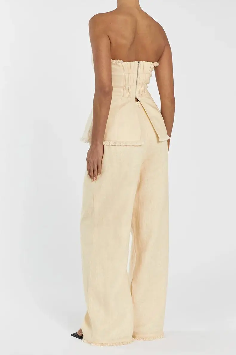 ZAHARA LEMON LINEN FRINGED PANT