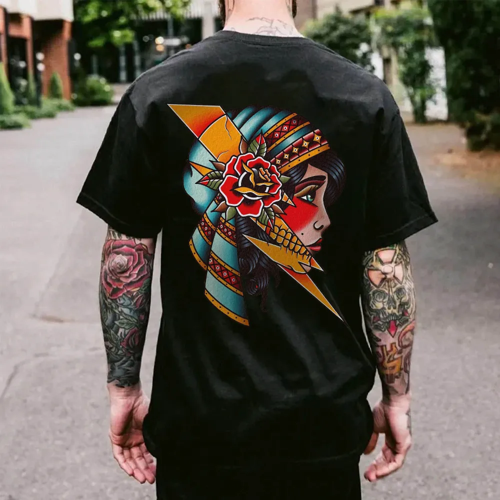 Floral Lady Skull Printed Men's T-shirt