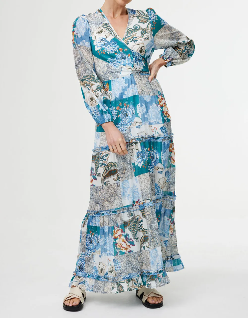 Lili Maxi Dress - Cyan Patchwork