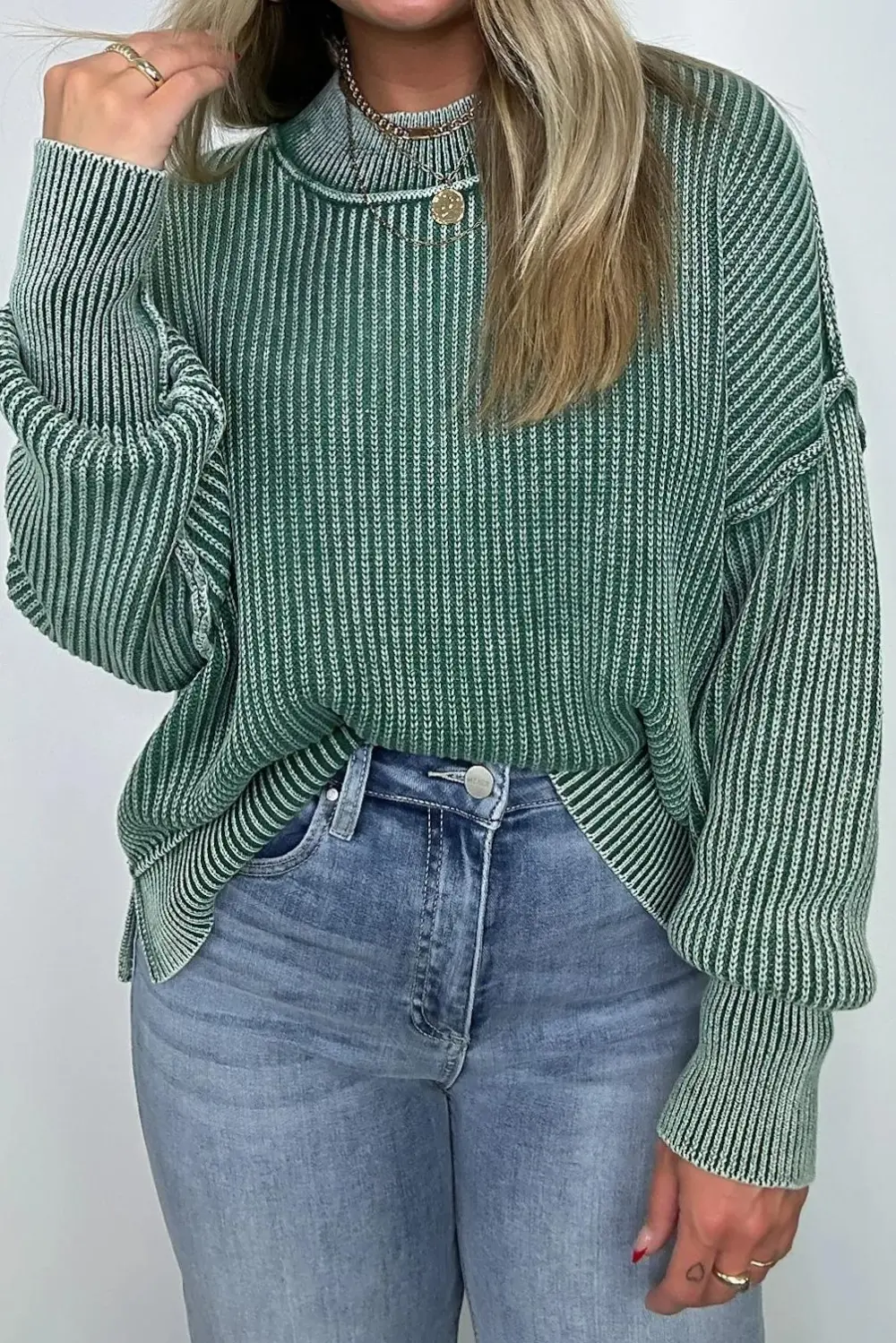 Washed Side Slit Knit Sweater