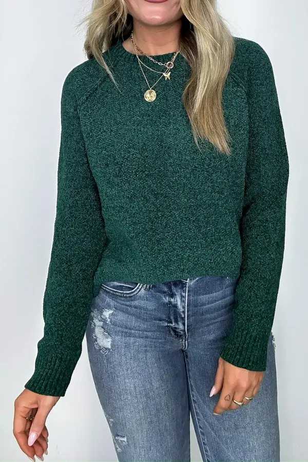 Easily Endearing Chenille Knit Raglan Sweater