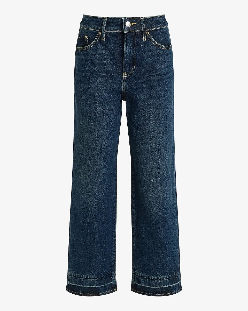 High Waisted Medium Wash 50/50 Rigid Stretch Relaxed Straight Ankle Jeans