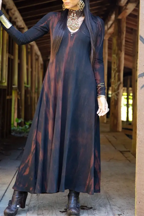 Amber Dress - Shibori - Black / Rust