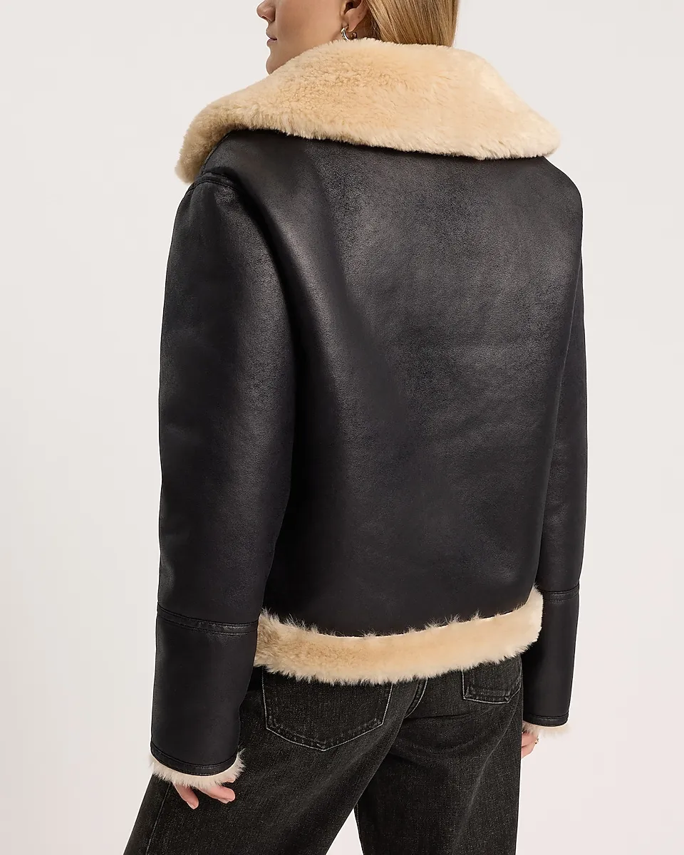 Reversible Faux Leather Shearling Jacket