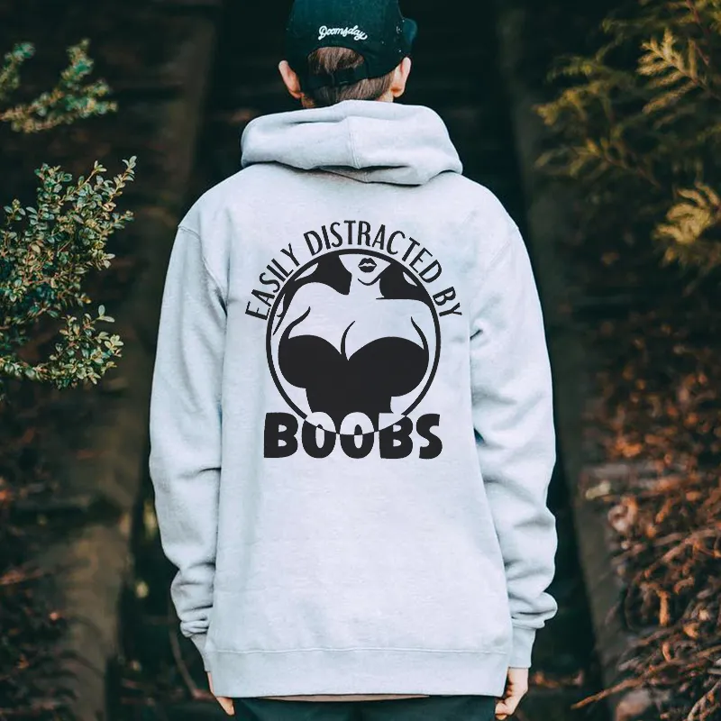 Easily Distracted By Boobs Printed Men's Hoodie