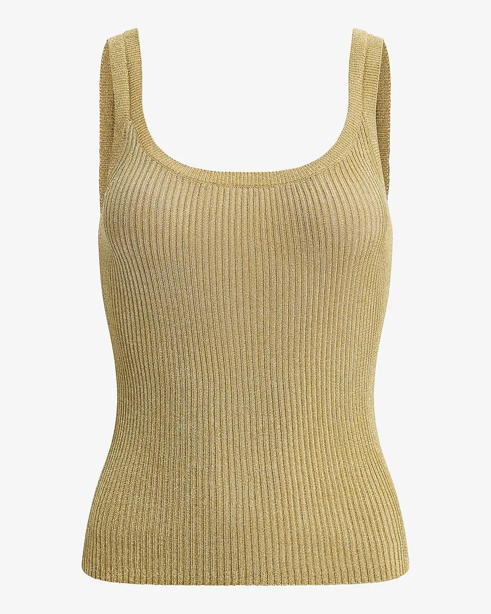 Metallic Fitted Scoop Neck Sweater Tank