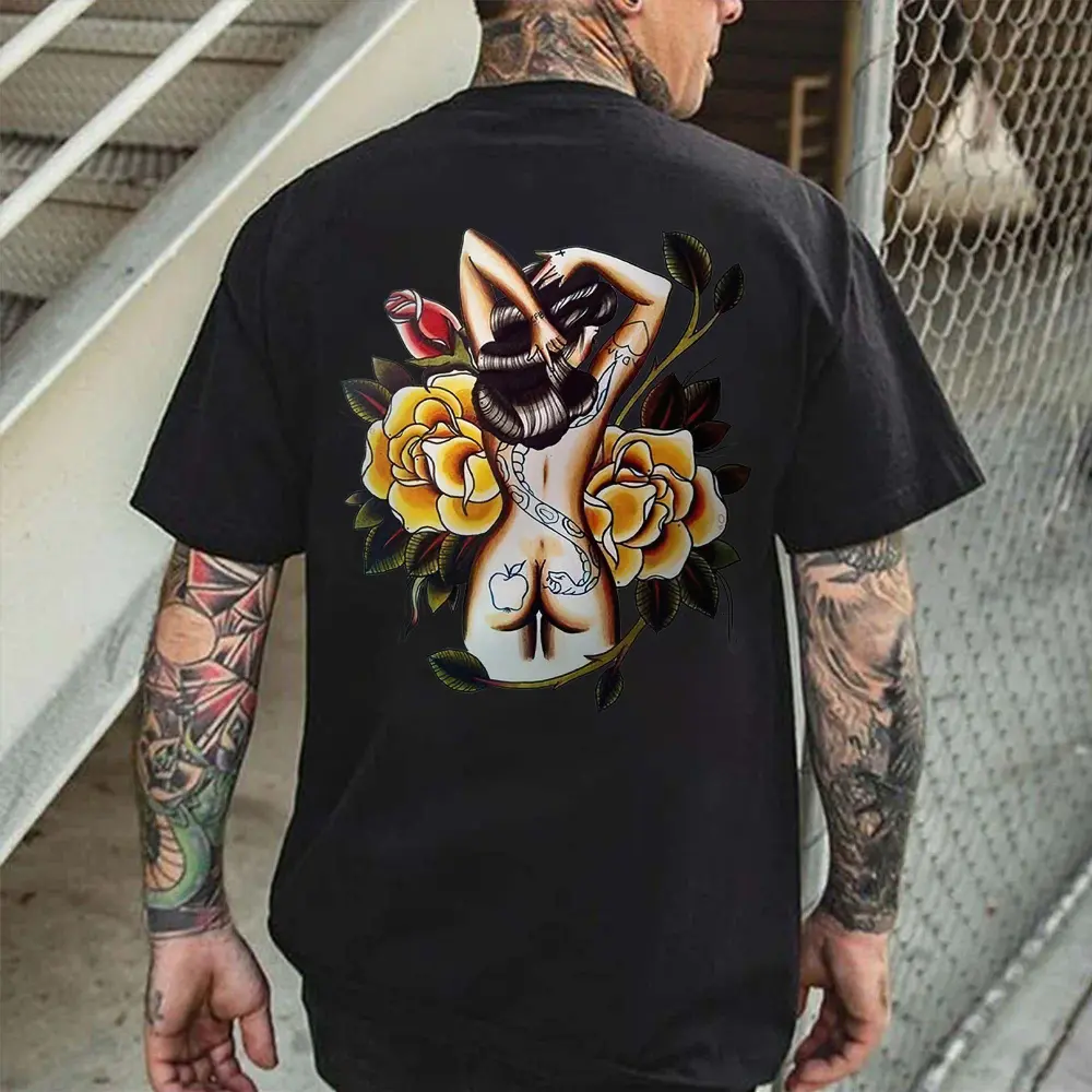 Retro Floral Lady Printed Men's T-shirt