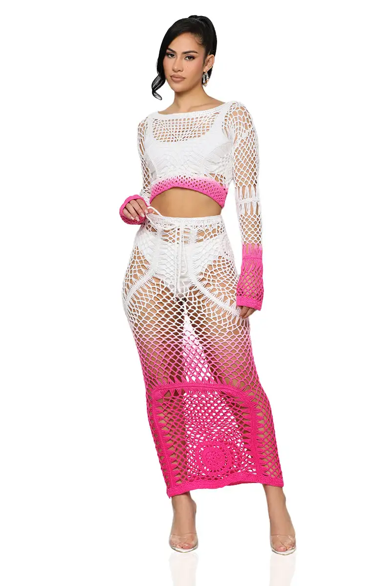 Ombre Crochet Skirt Set (Pink)- FINAL SALE