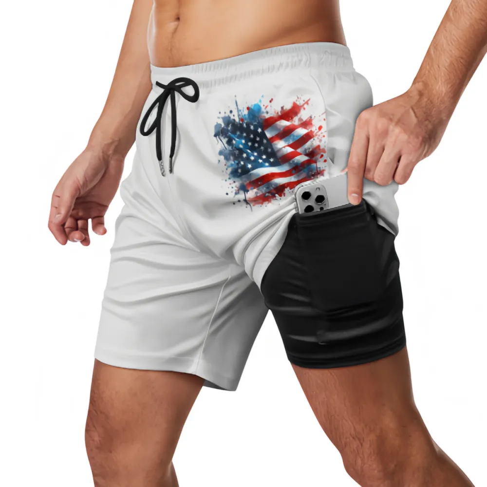 American Flag Watercolor Style Sports Breathable Beach Shorts