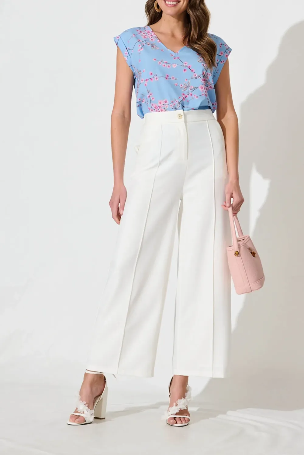 Light Blue Floral Print Sleeveless Top