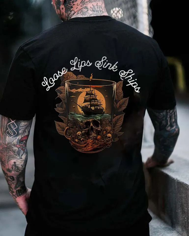 Loose Lips Sink Ships Print Men T-shirts