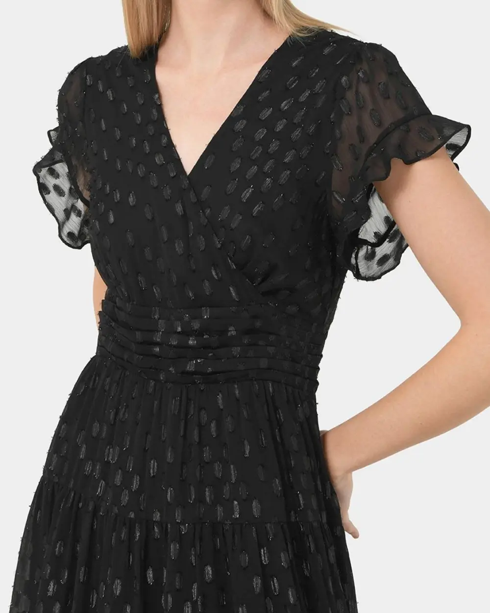 Glitter Surplice Neckline Maxi Dress