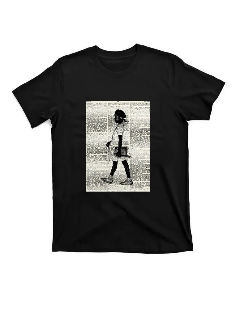 Women'S Black Girl Printed Short-Sleeved T-Shirt