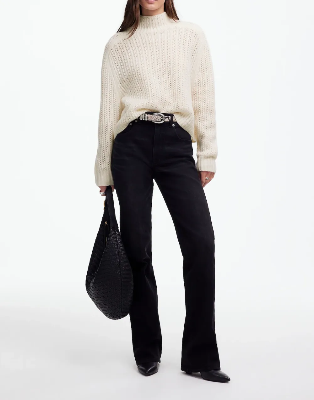 Pointelle-Stitch Mockneck Sweater