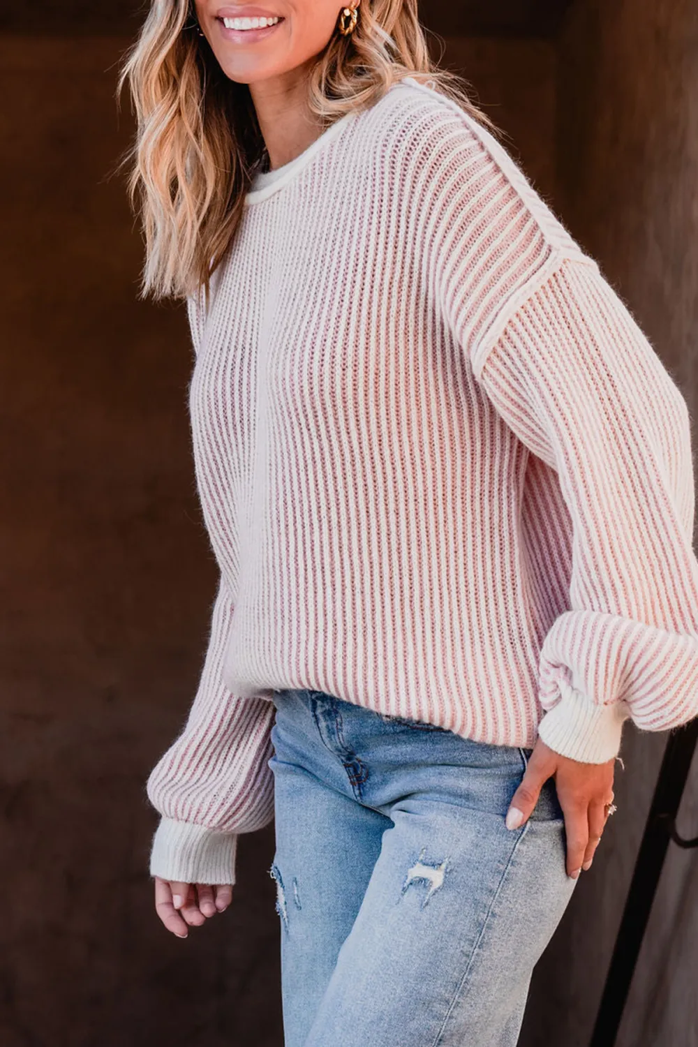 Pink Striped Seam Detail Sweater