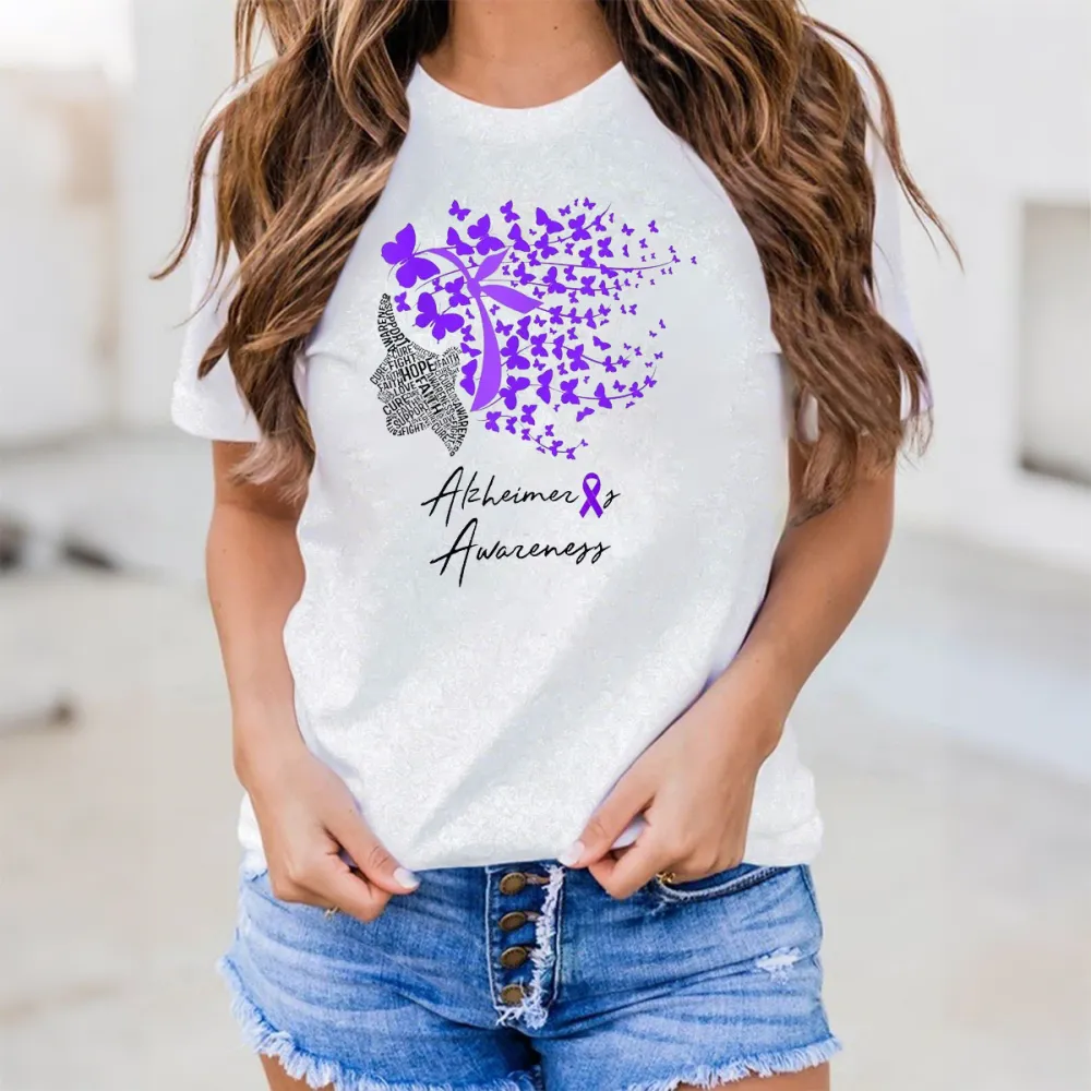 Women'S Alzheimer'S Awareness Round-Neck Short-Sleeved T-Shirt