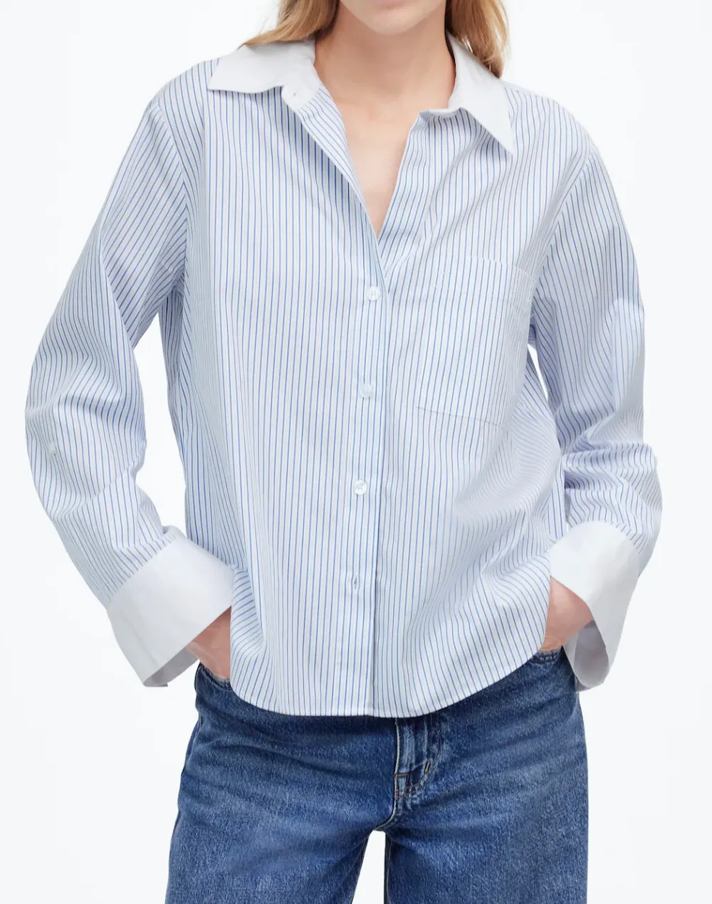 Y-Neck Button-Up Shirt