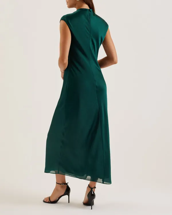 Rimini Draped Neck Detail Midi Dress Dk-Green