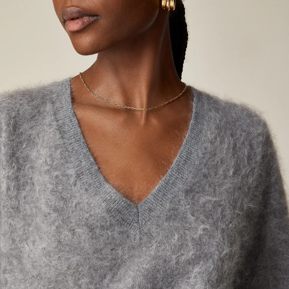 Brushed cashmere cropped V-neck sweater