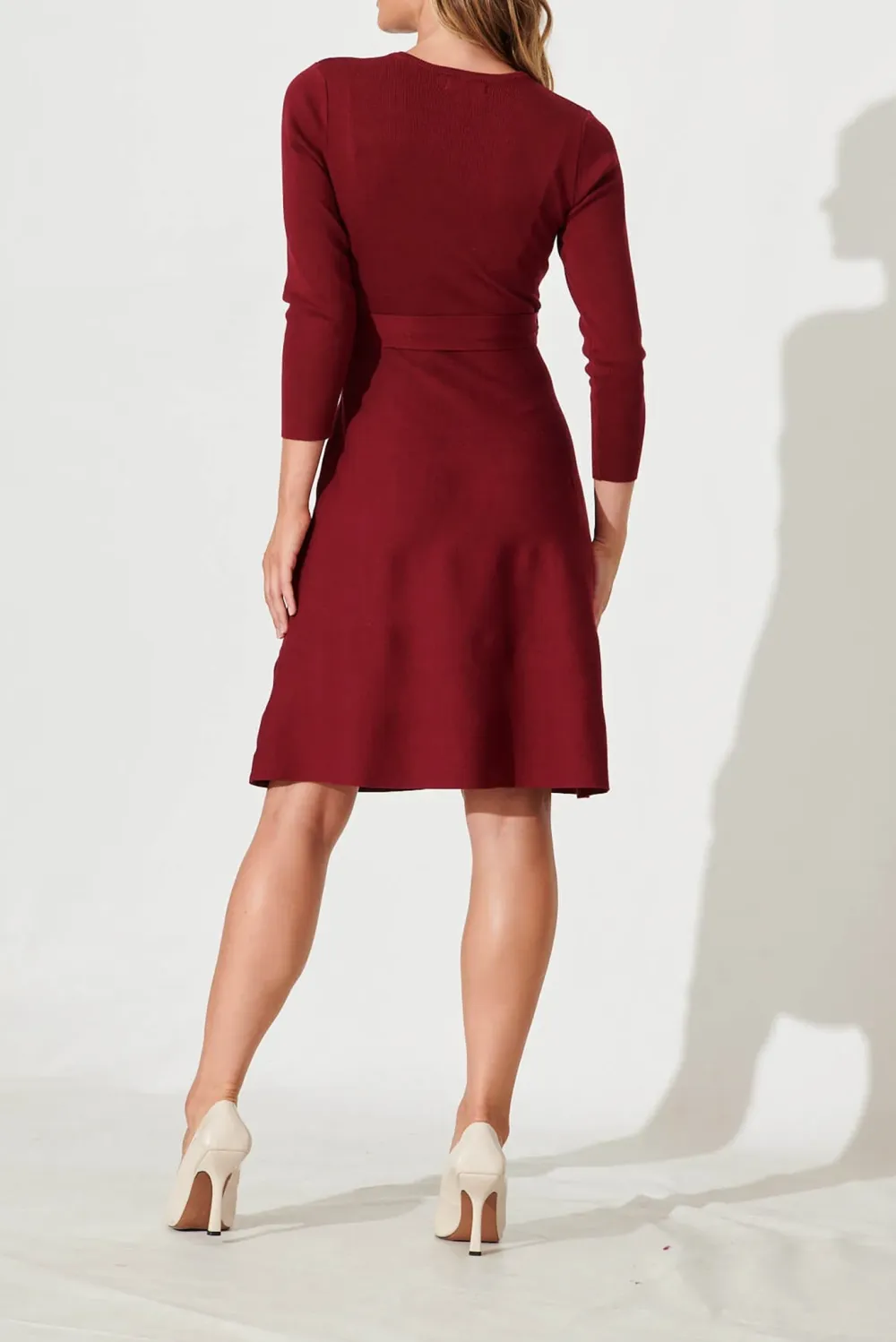 Burgundy Belted Knitted Dress
