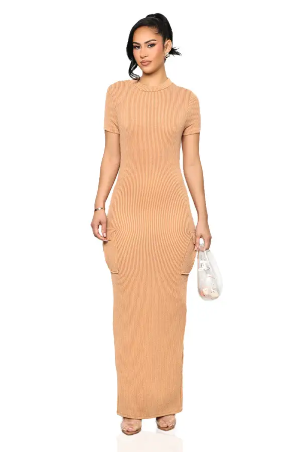 Casual Mock Neck Dress (Tan)-FINAL SALE