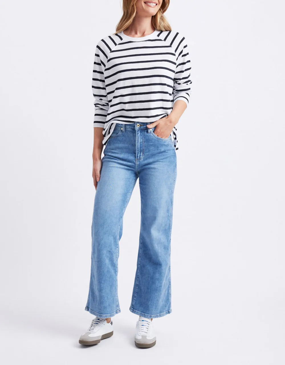 Yasmin Long Sleeve Top - White/Black Stripe