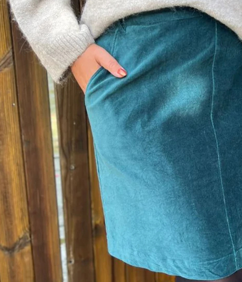 Deep Teal Moleskin Knee Length Skirt