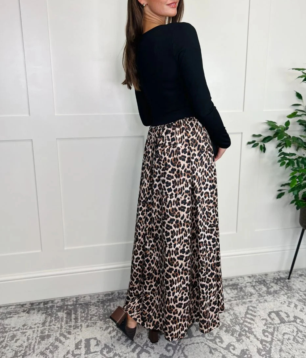 Mocha Leopard Midi Dress