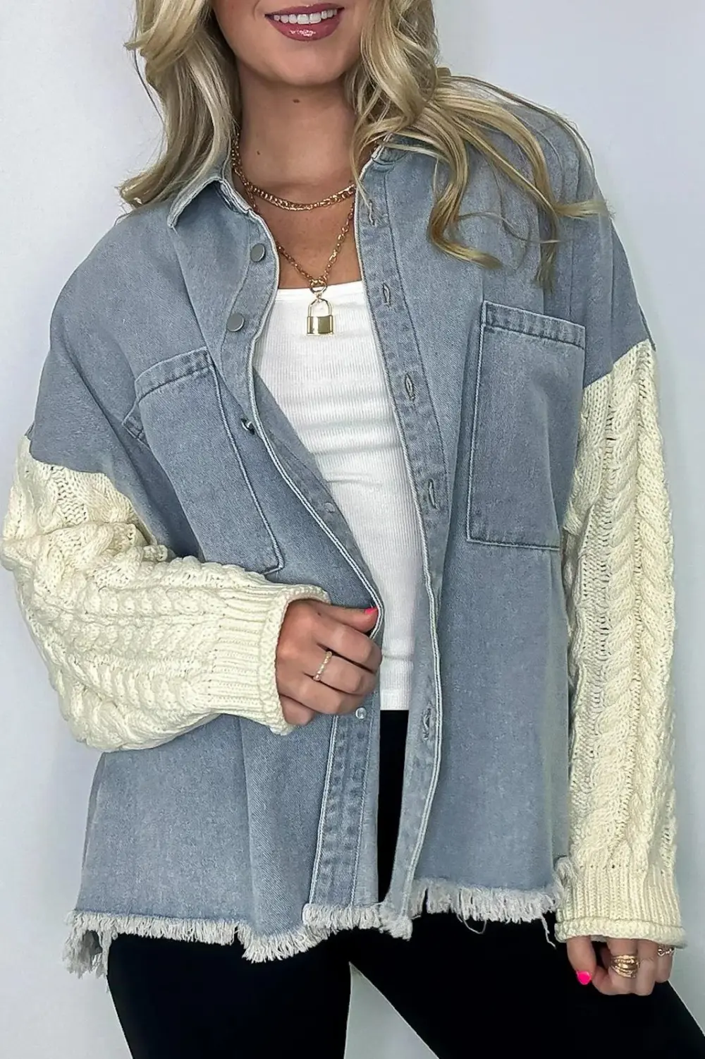 Contrast Knit Denim Jacket