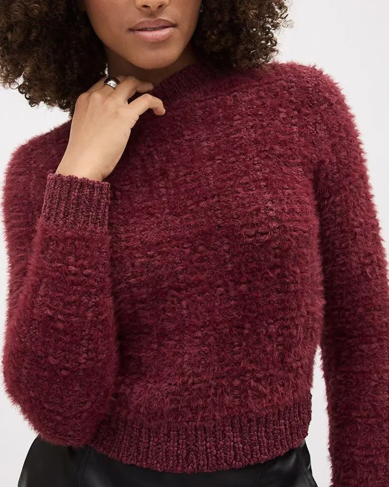 Long-Sleeve Crew-Neck Feather-Yarn Sweater