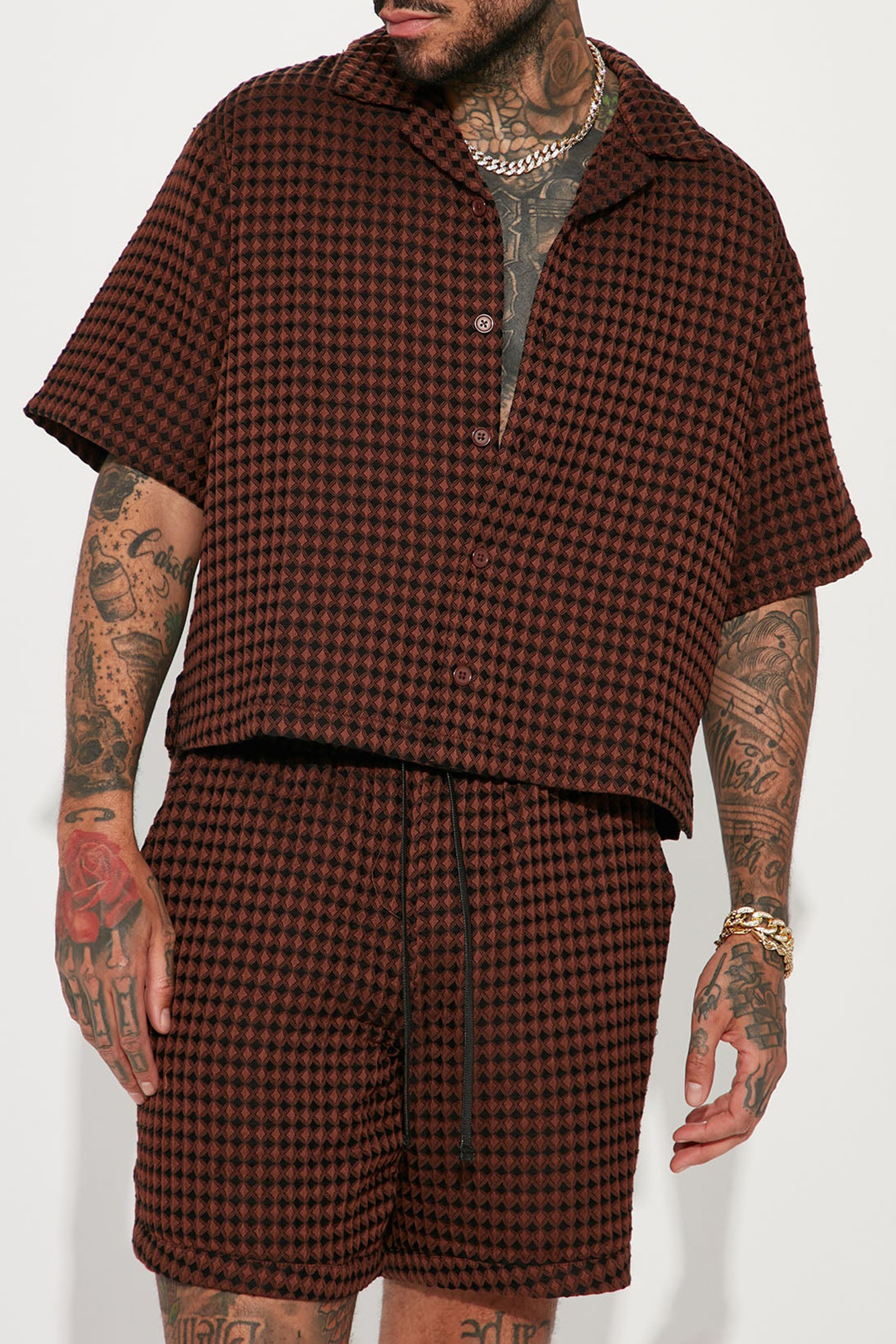 Dimensional Textured Button Up Shirt - Greencombo