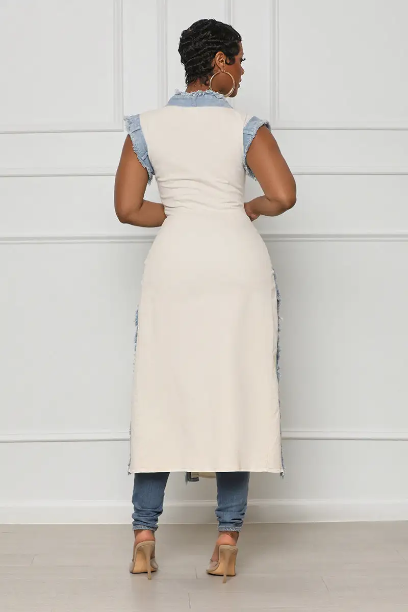 Breaking The Rules Denim Midi Top (Ivory Multi)