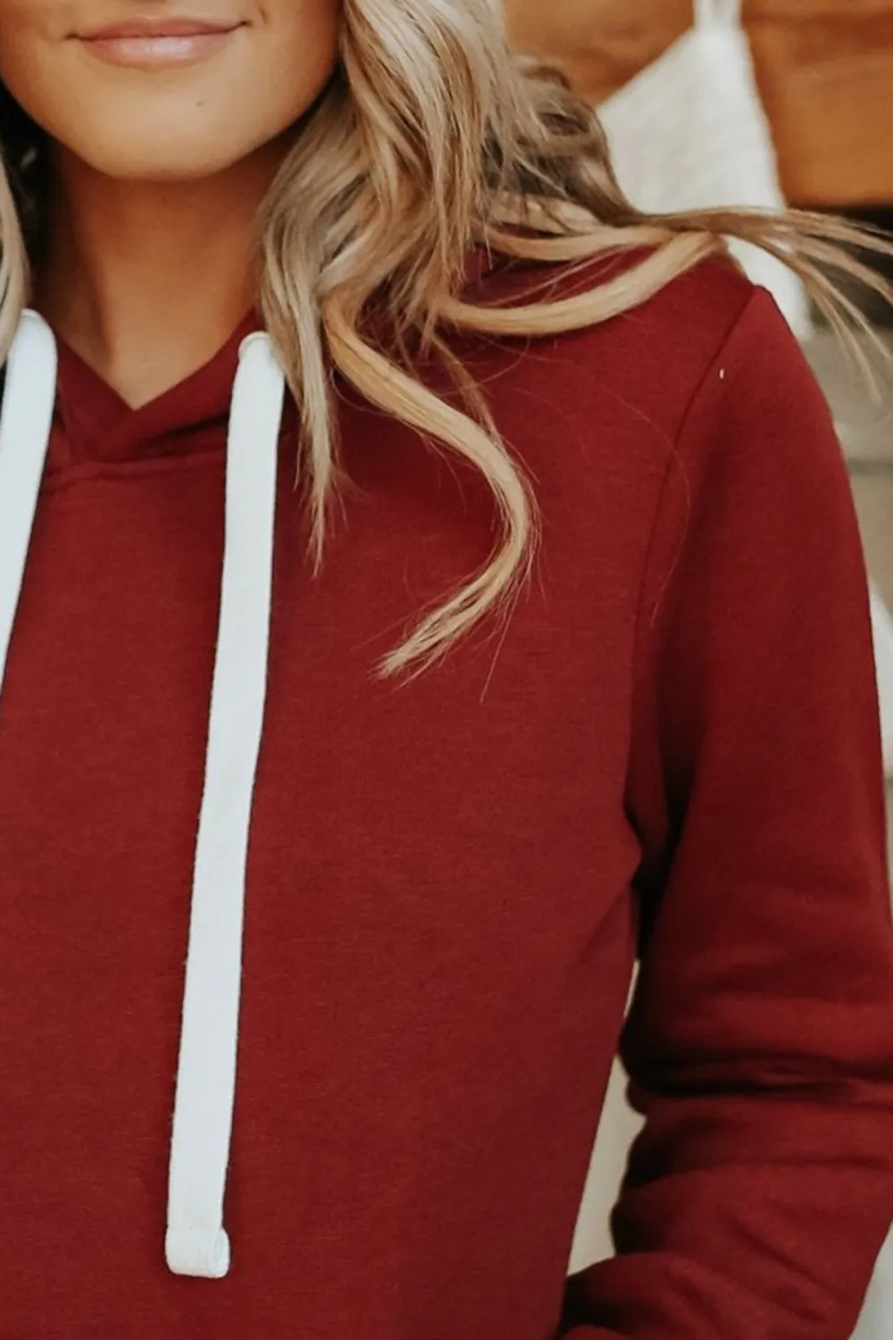 Drawstring Burgundy Fleece Hoodie